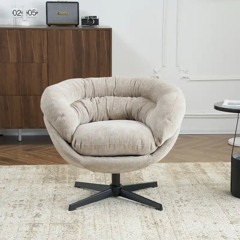 Chenille Swivel Club Chair with Black Metal Base