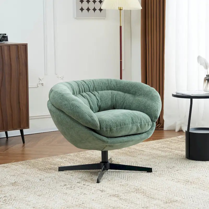 Chenille Swivel Club Chair with Black Metal Base