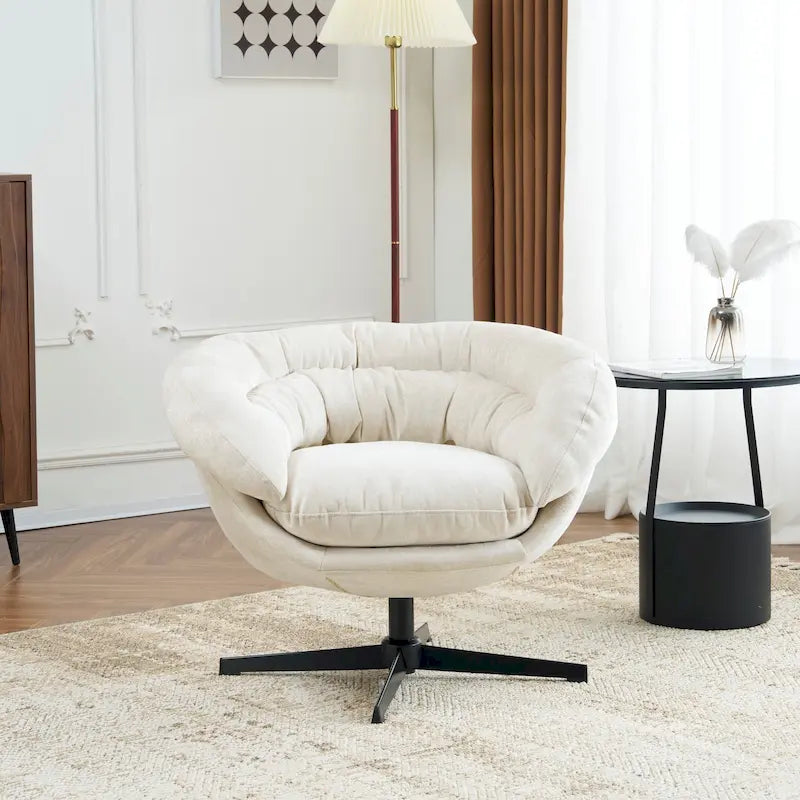 Chenille Swivel Club Chair with Black Metal Base