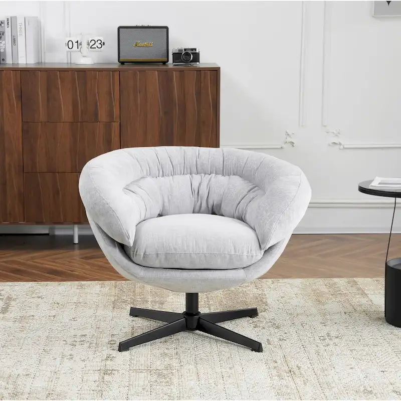 Chenille Swivel Club Chair with Black Metal Base