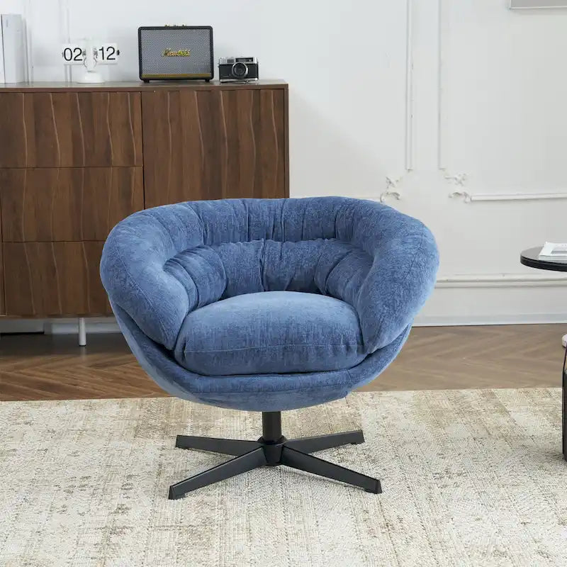 Chenille Swivel Club Chair with Black Metal Base