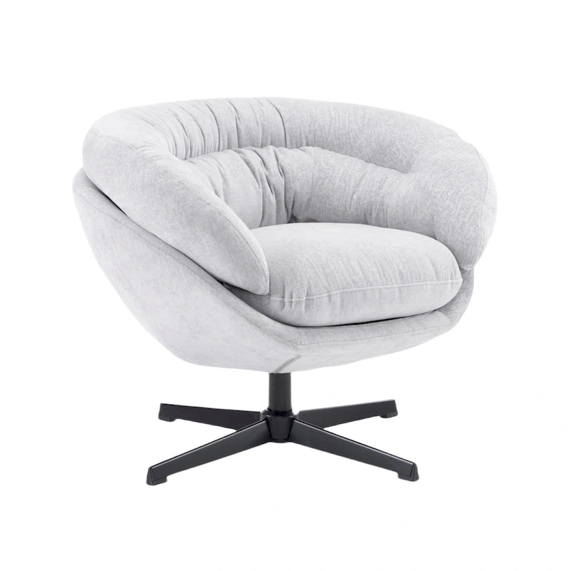 Draaibare clubfauteuil van chenille met zwart metalen onderstel