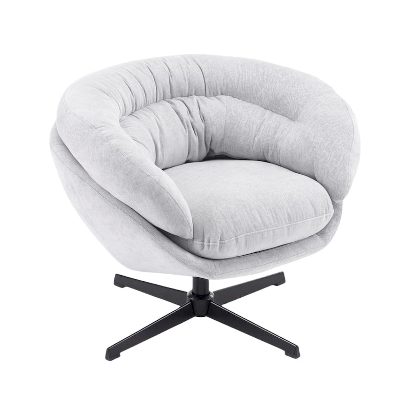 Draaibare clubfauteuil van chenille met zwart metalen onderstel