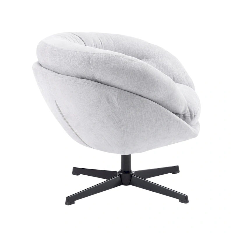 Draaibare clubfauteuil van chenille met zwart metalen onderstel