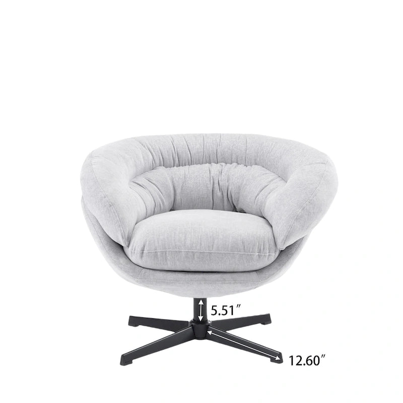 Draaibare clubfauteuil van chenille met zwart metalen onderstel
