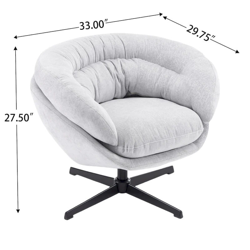 Draaibare clubfauteuil van chenille met zwart metalen onderstel
