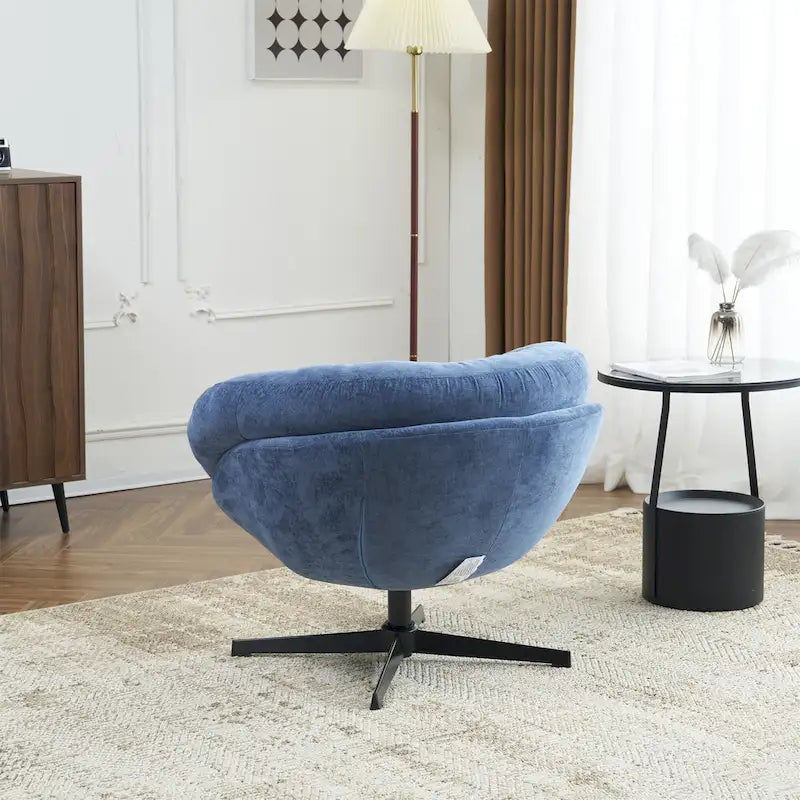 Draaibare clubfauteuil van chenille met zwart metalen onderstel