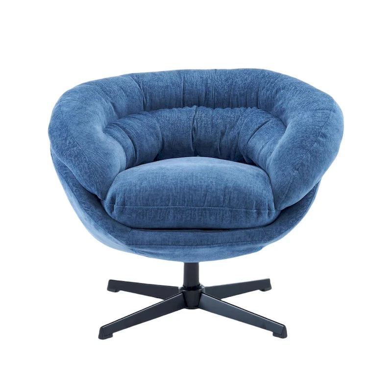 Draaibare clubfauteuil van chenille met zwart metalen onderstel