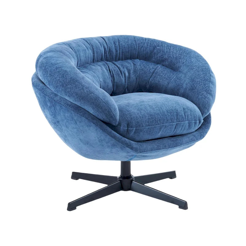 Draaibare clubfauteuil van chenille met zwart metalen onderstel