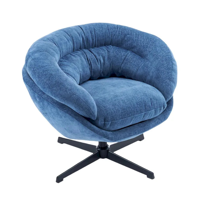 Draaibare clubfauteuil van chenille met zwart metalen onderstel