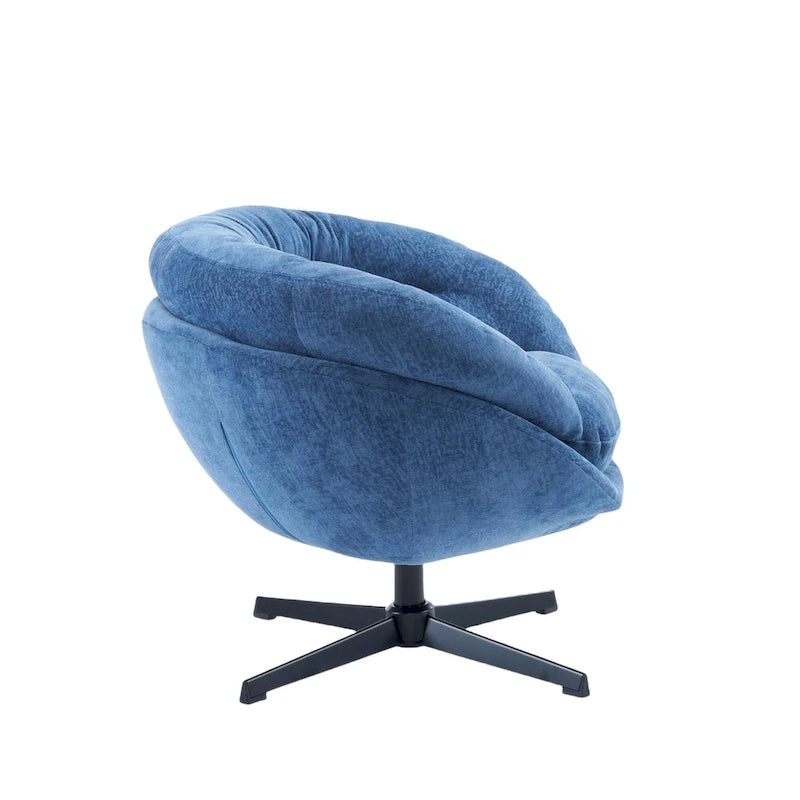 Draaibare clubfauteuil van chenille met zwart metalen onderstel