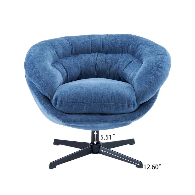 Draaibare clubfauteuil van chenille met zwart metalen onderstel