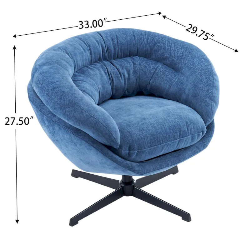 Draaibare clubfauteuil van chenille met zwart metalen onderstel