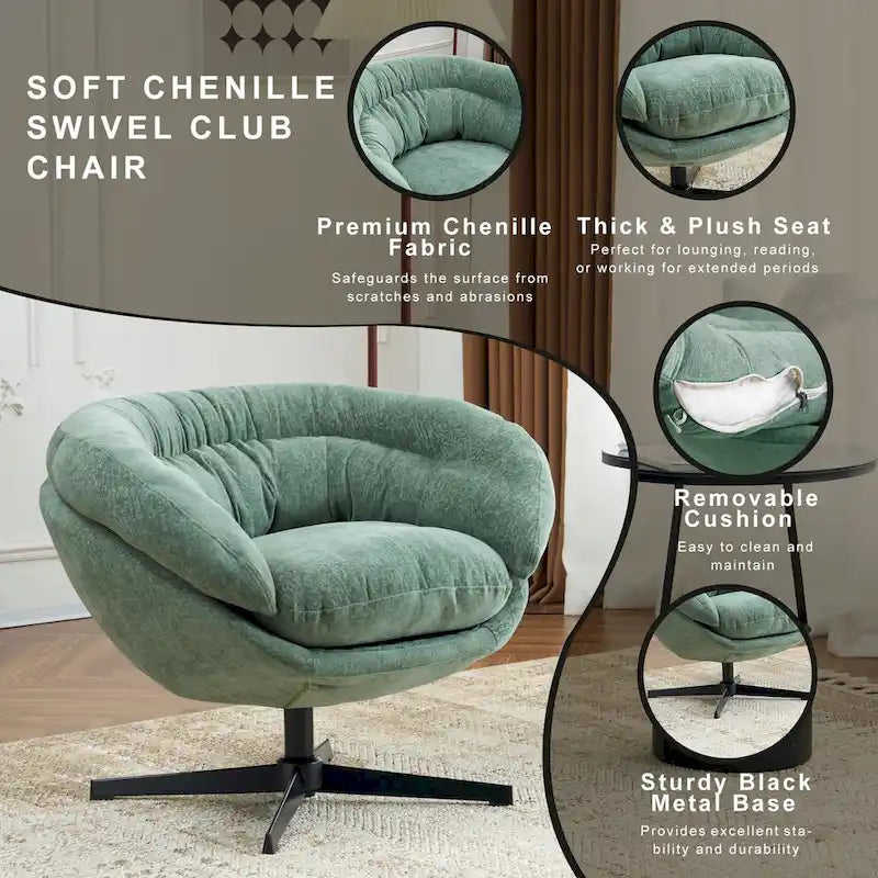 Draaibare clubfauteuil van chenille met zwart metalen onderstel