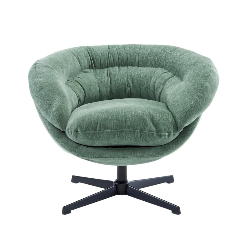 Draaibare clubfauteuil van chenille met zwart metalen onderstel