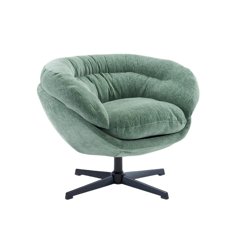 Draaibare clubfauteuil van chenille met zwart metalen onderstel