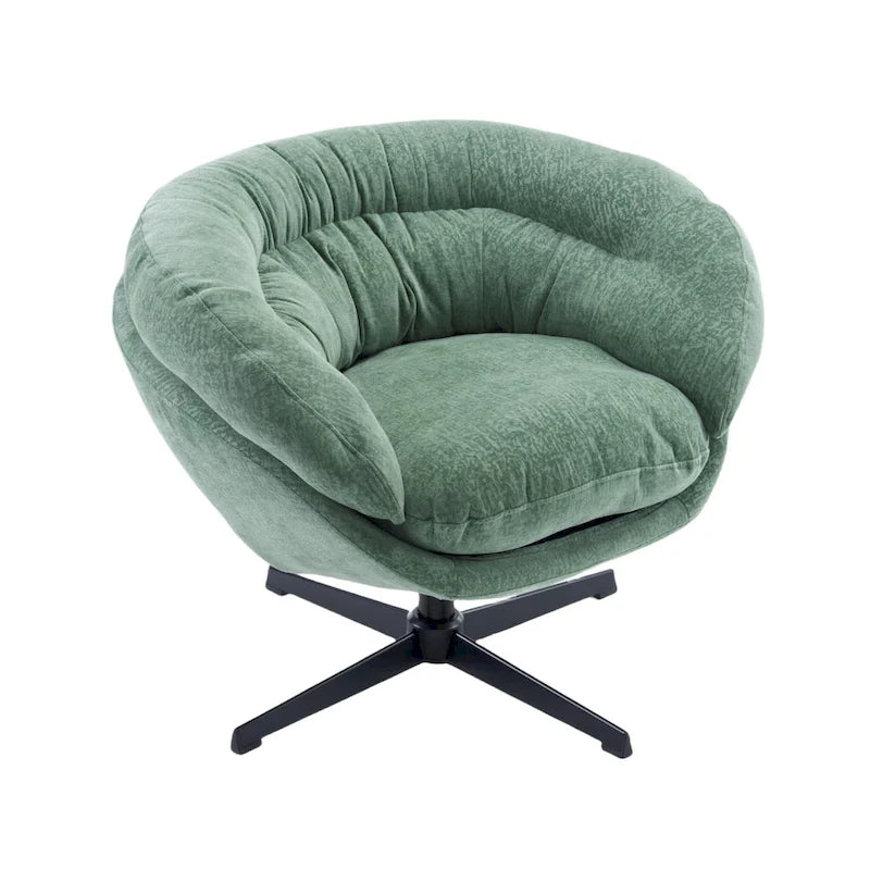 Draaibare clubfauteuil van chenille met zwart metalen onderstel