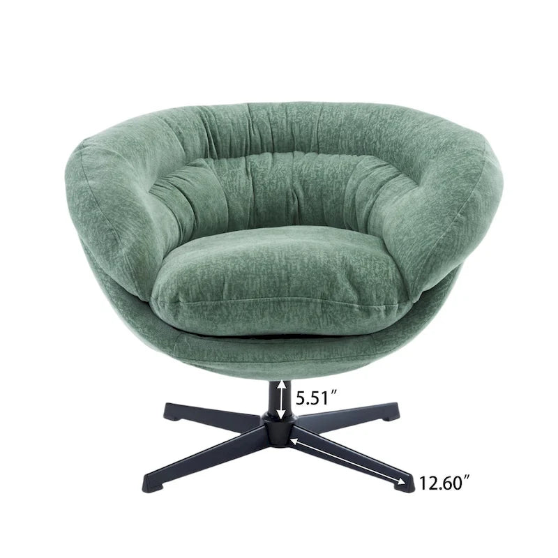 Draaibare clubfauteuil van chenille met zwart metalen onderstel