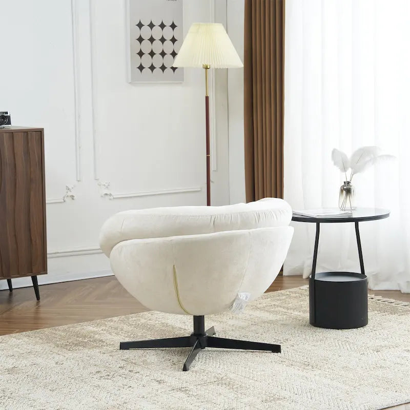 Draaibare clubfauteuil van chenille met zwart metalen onderstel