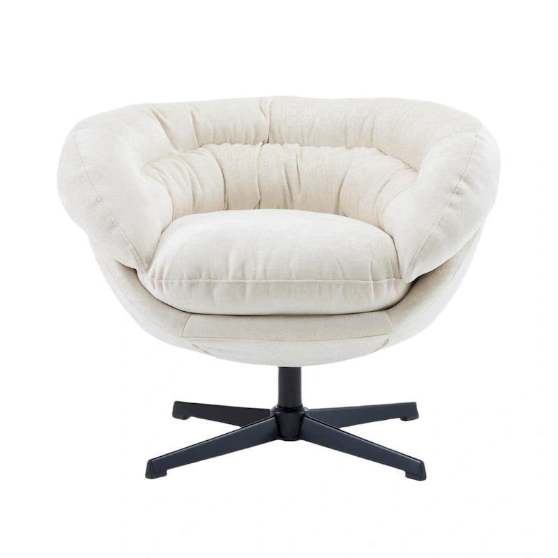 Draaibare clubfauteuil van chenille met zwart metalen onderstel