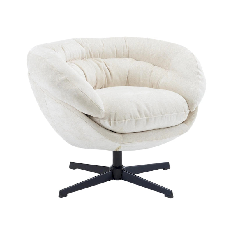 Draaibare clubfauteuil van chenille met zwart metalen onderstel