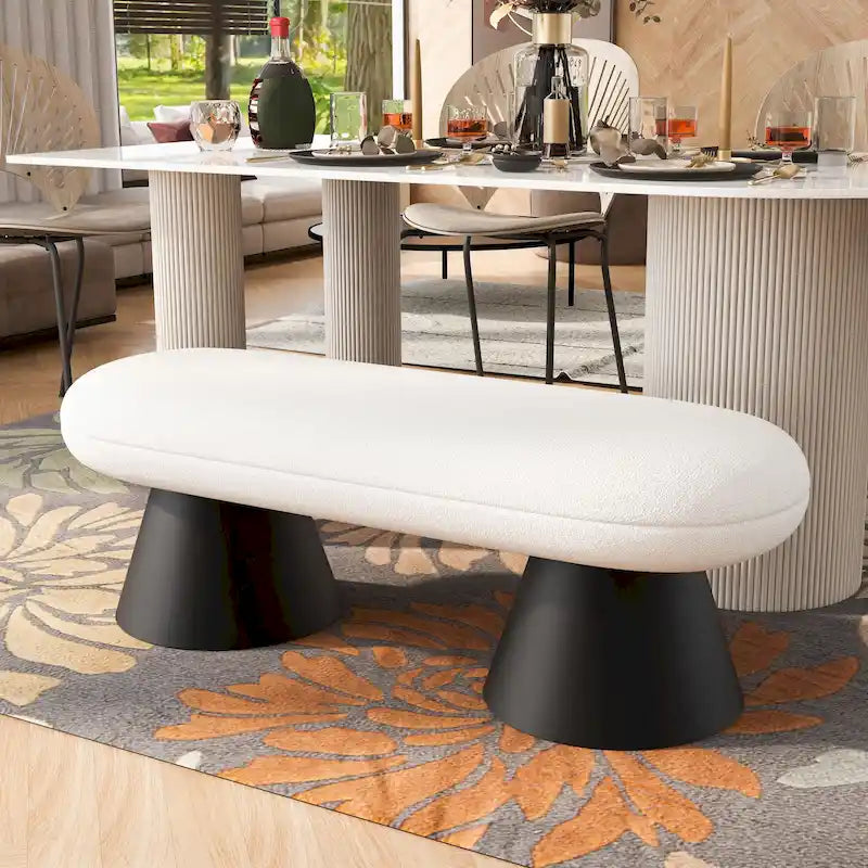 Upholstered Dining and Entryway Bench with Black Iron Legs