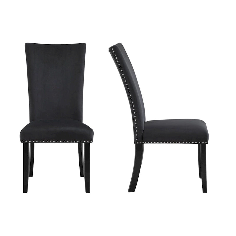 Set of 2 Black Velvet Upholstered Dining Side Chairs