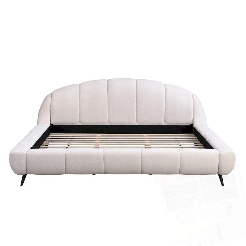 King Chenille Upholstered Platform Bed with Shell-Shaped Headboard