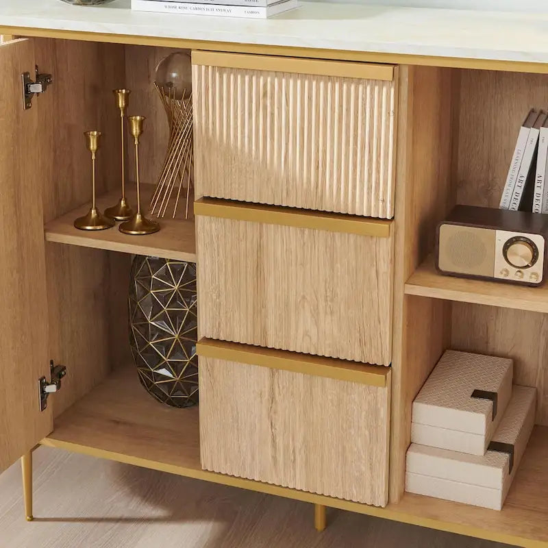 Credenza moderna scanalata da 54 pollici, tavolo da buffet, mobile bar per caffè/vino