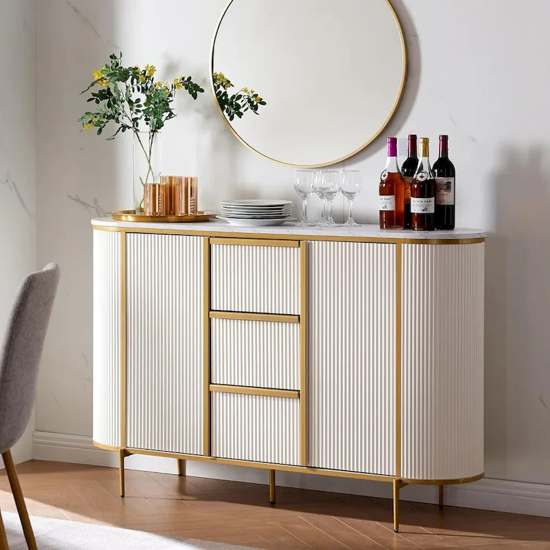Credenza moderna scanalata da 54 pollici, tavolo da buffet, mobile bar per caffè/vino