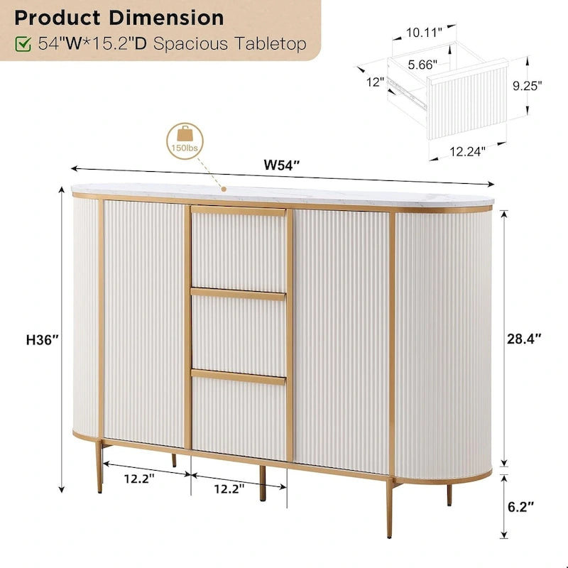 Credenza moderna scanalata da 54 pollici, tavolo da buffet, mobile bar per caffè/vino