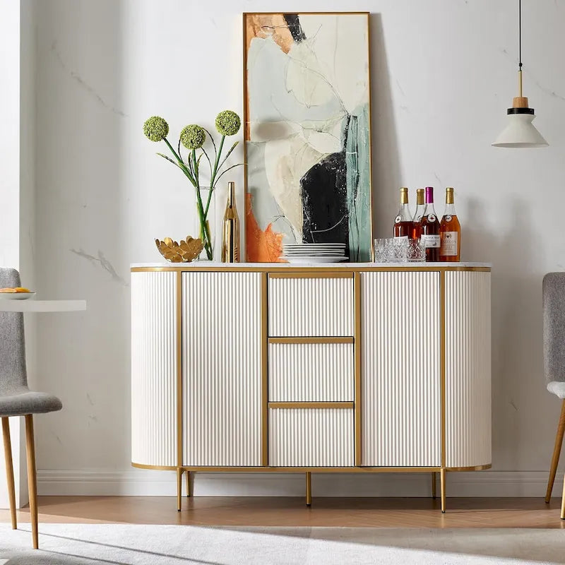 Credenza moderna scanalata da 54 pollici, tavolo da buffet, mobile bar per caffè/vino