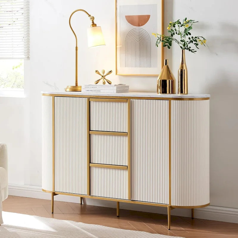 Credenza moderna scanalata da 54 pollici, tavolo da buffet, mobile bar per caffè/vino