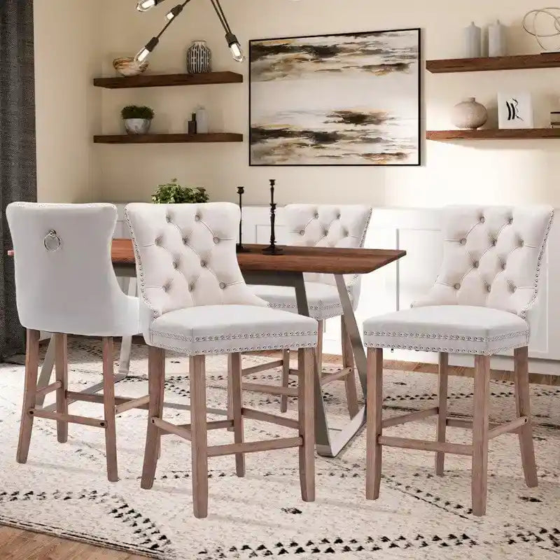 Velvet Upholstered Counter-Height Stools, Set of 4