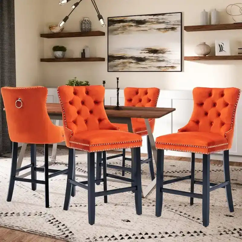 Velvet Upholstered Counter-Height Stools, Set of 4