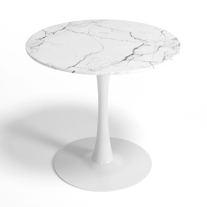 31.5-Inch Round Dining Table with Steel Pedestal Base