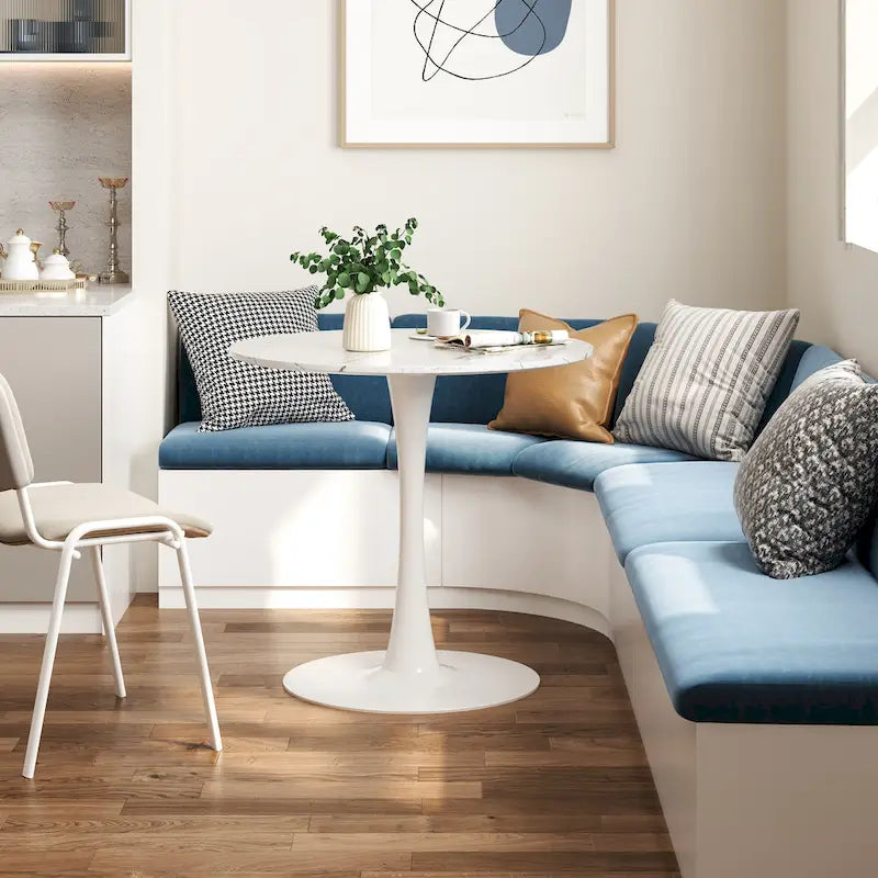 31.5-Inch Round Dining Table with Steel Pedestal Base