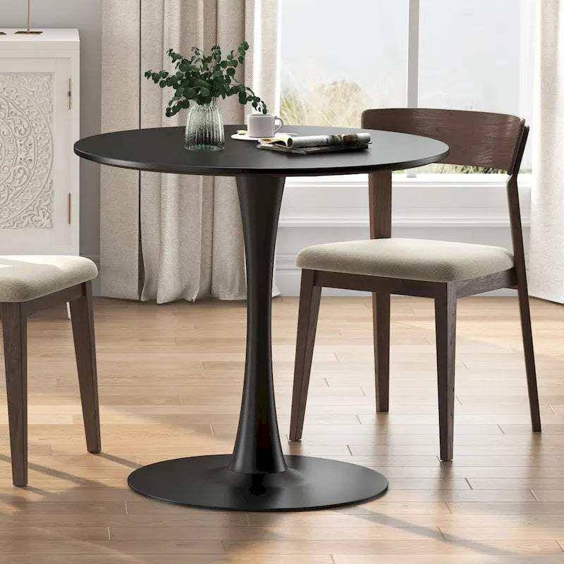 31.5-Inch Round Dining Table with Steel Pedestal Base