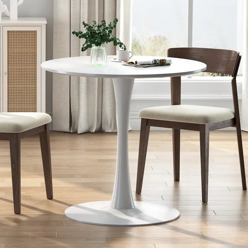 31.5-Inch Round Dining Table with Steel Pedestal Base