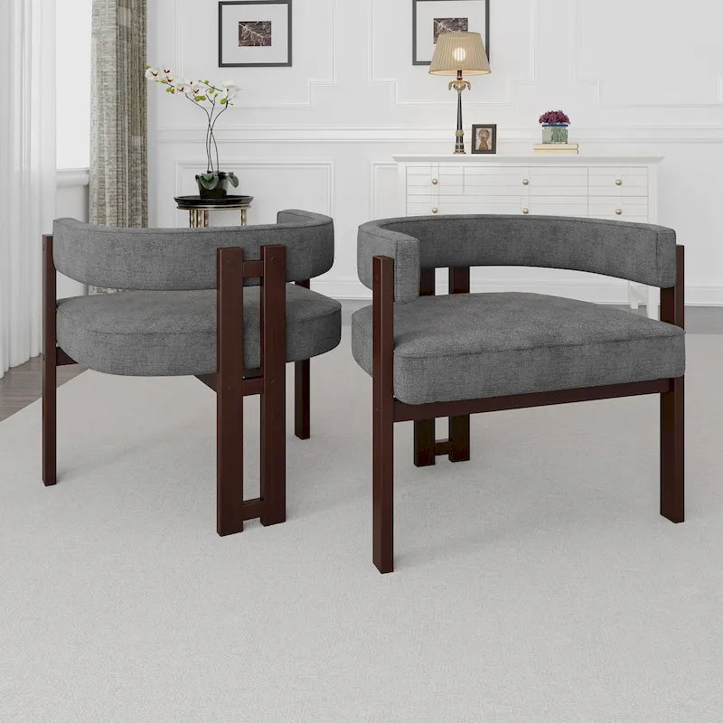 Open-Back Teddy Fabric Accent Chairs with Three Legs, Set of 2