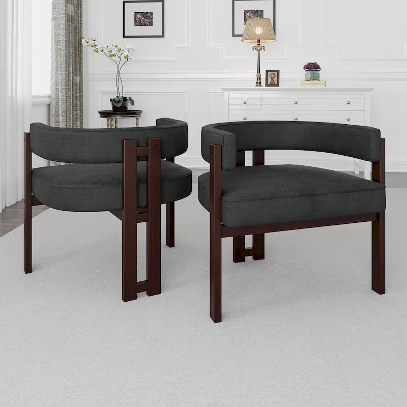 Open-Back Teddy Fabric Accent Chairs with Three Legs, Set of 2