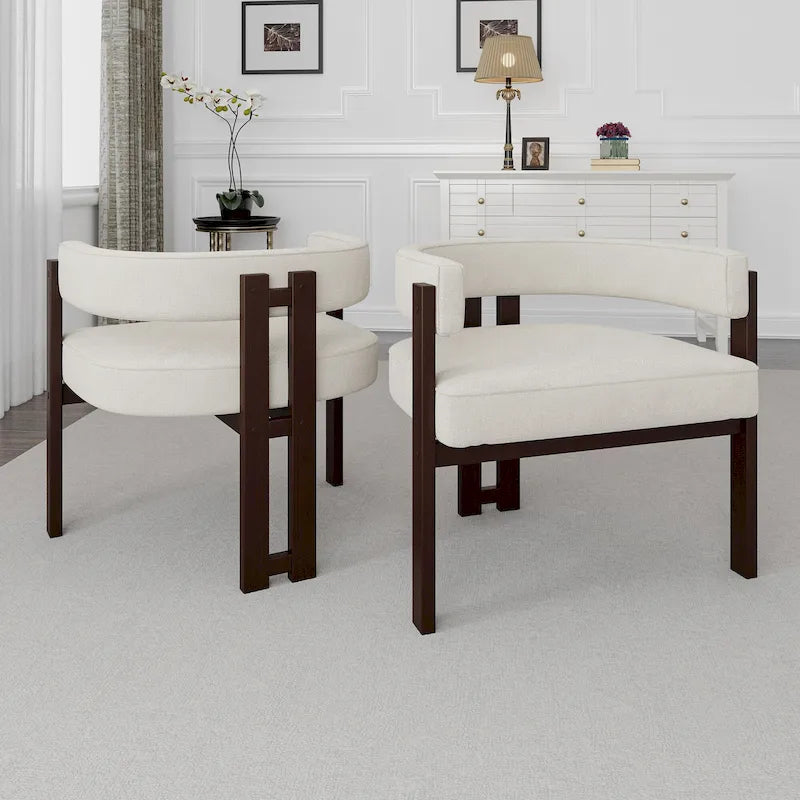 Open-Back Teddy Fabric Accent Chairs with Three Legs, Set of 2