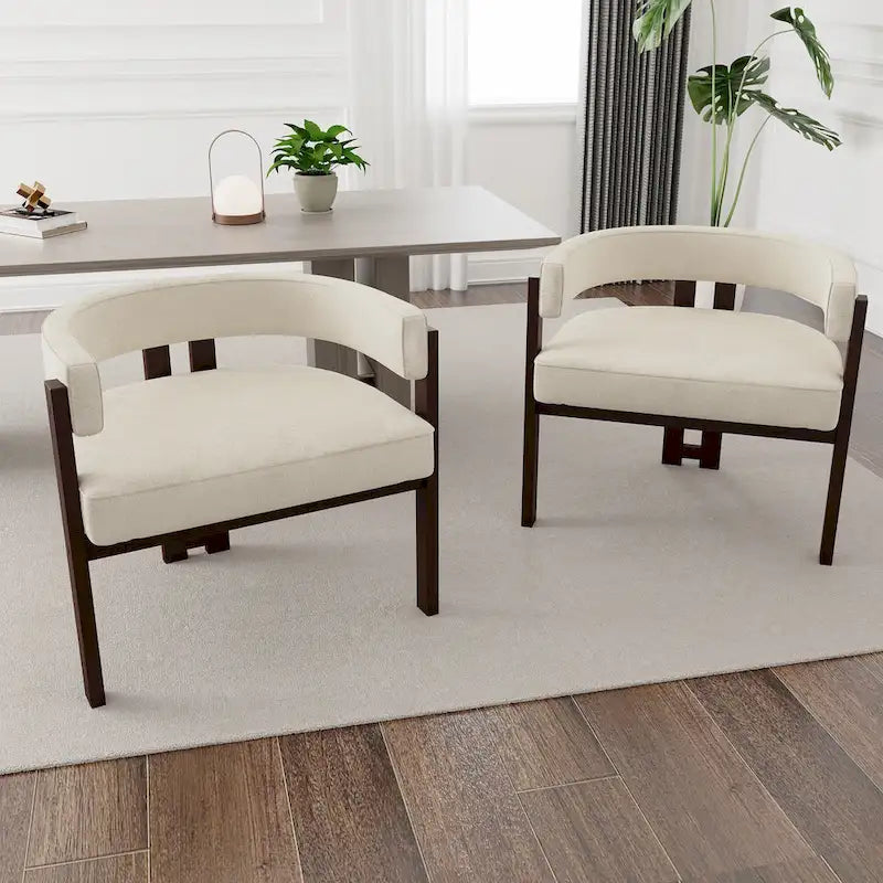 Open-Back Teddy Fabric Accent Chairs with Three Legs, Set of 2