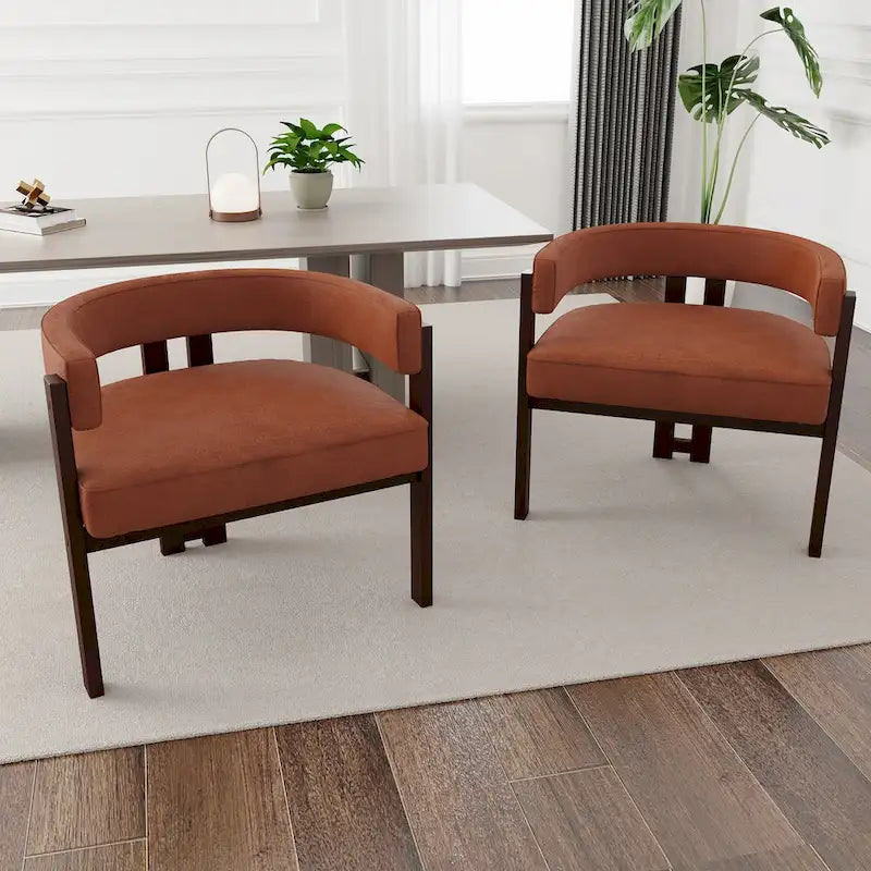 Open-Back Teddy Fabric Accent Chairs with Three Legs, Set of 2