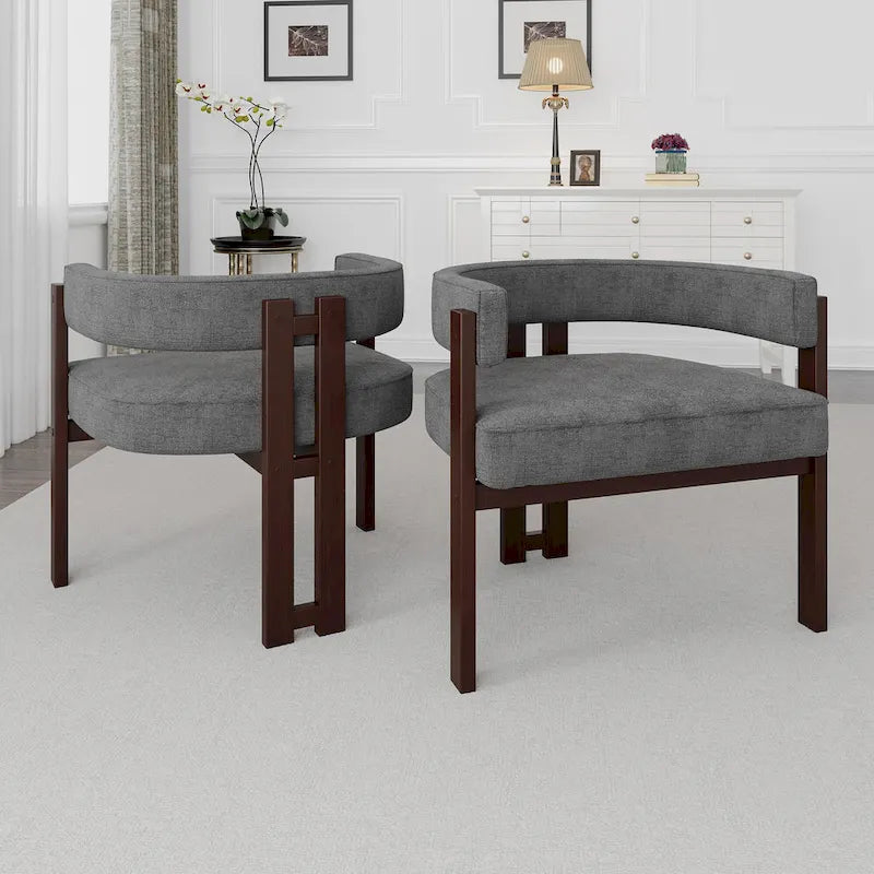Open-Back Teddy Fabric Accent Chairs with Three Legs, Set of 2
