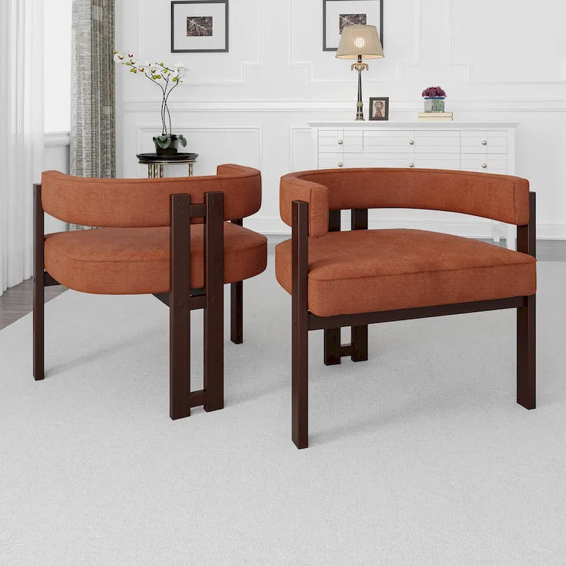 Open-Back Teddy Fabric Accent Chairs with Three Legs, Set of 2