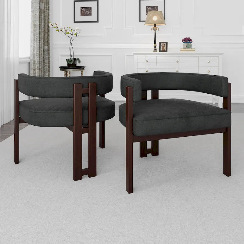 Open-Back Teddy Fabric Accent Chairs with Three Legs, Set of 2