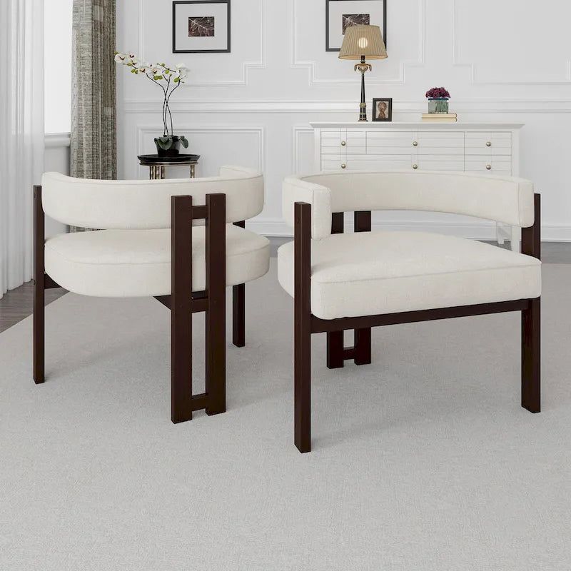 Open-Back Teddy Fabric Accent Chairs with Three Legs, Set of 2