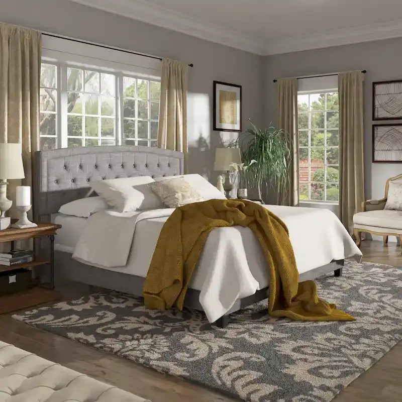 Adjustable Diamond-Tufted Arched Headboard Bed