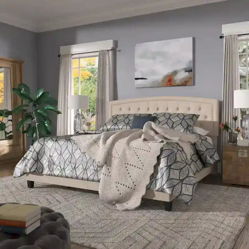 Adjustable Diamond-Tufted Arched Headboard Bed